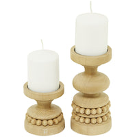 The Novogratz 2 Candle Brown Wood Beaded Pillar Candle Holder, Set of 2 EasyOptionXY LLC