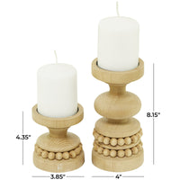 The Novogratz 2 Candle Brown Wood Beaded Pillar Candle Holder, Set of 2 EasyOptionXY LLC