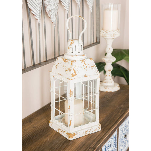 DecMode 7"W, 14"H Vintage Lantern, White, 1 - Piece EasyOptionXY LLC