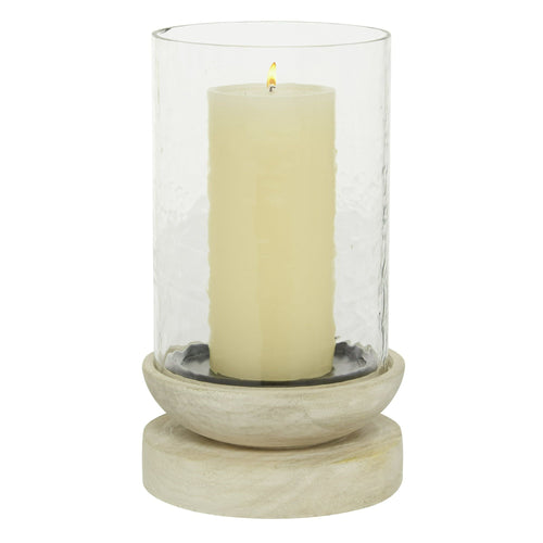 DecMode Cream Wood Single Candle Hurricane Lamp EasyOptionXY LLC