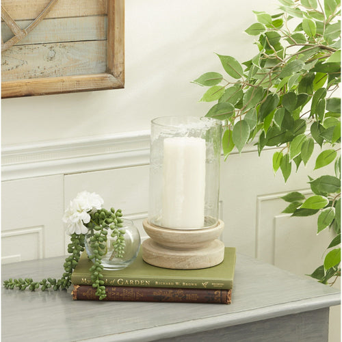 DecMode Cream Wood Single Candle Hurricane Lamp EasyOptionXY LLC