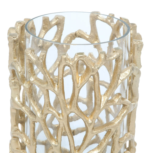 DecMode Gold Aluminum Decorative Candle Lantern with Coral Pattern EasyOptionXY LLC