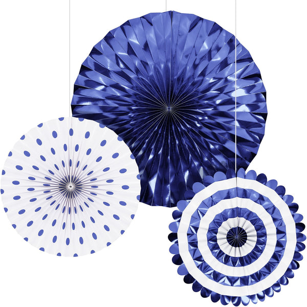 Way to Celebrate! Cobalt Blue Paper Fan Set for Party, 3 Ct., Blue, Paper EasyOptionXY LLC