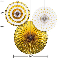 Way to Celebrate Gold and White Paper Foil Fans, 3ct , Adult Party Decorations EasyOptionXY LLC