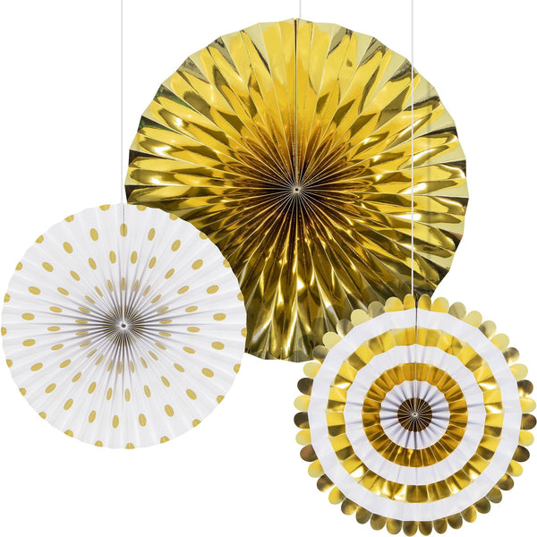Way to Celebrate Gold and White Paper Foil Fans, 3ct , Adult Party Decorations EasyOptionXY LLC