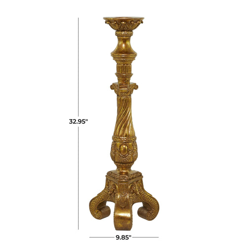 DecMode Gold Polystone Handmade Pillar Candle Holder EasyOptionXY LLC