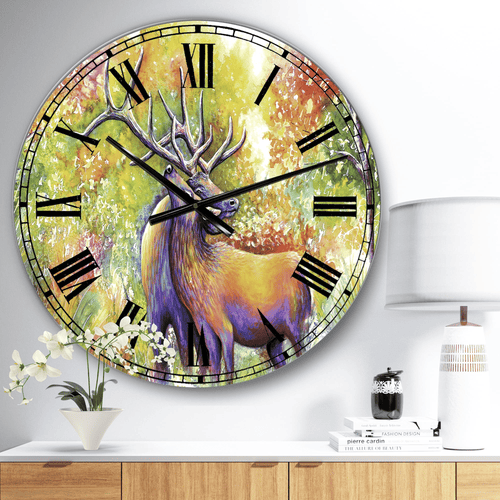 Designart 'Hugging Elk Love' Large Cottage Wall Clock(Size 23" x 23") EasyOptionXY LLC