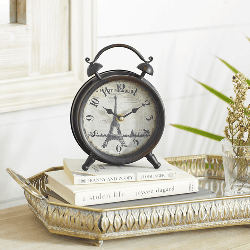 DecMode 9" Black Metal Eiffel Tower Clock with Bell Style Top EasyOptionXY LLC