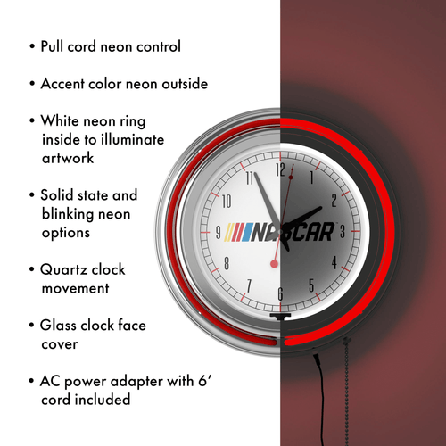 NASCAR Chrome Double Rung Neon Clock EasyOptionXY LLC