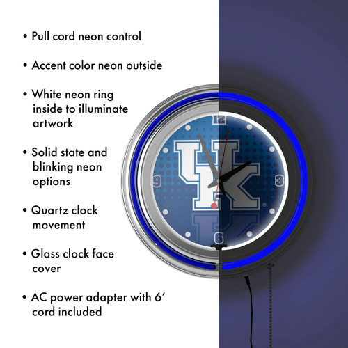 University of Kentucky Chrome Double Rung Neon Clock - Reflection EasyOptionXY LLC