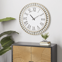 DecMode 24" White Metal Wall Clock with Gold Frame and Radial Beading EasyOptionXY LLC