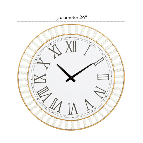 DecMode 24" White Metal Wall Clock with Gold Frame and Radial Beading EasyOptionXY LLC