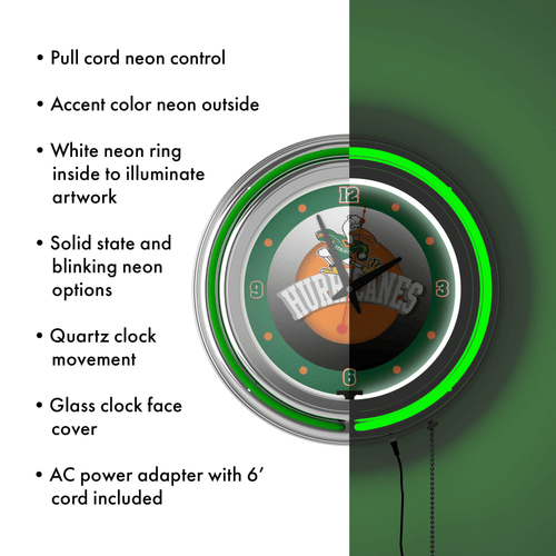 University of Miami Chrome Double Rung Neon Clock - Honeycomb EasyOptionXY LLC