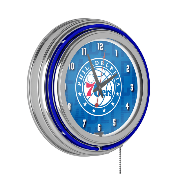 NBA Chrome Double Rung Neon Clock - City - Philadelphia 76ers EasyOptionXY LLC