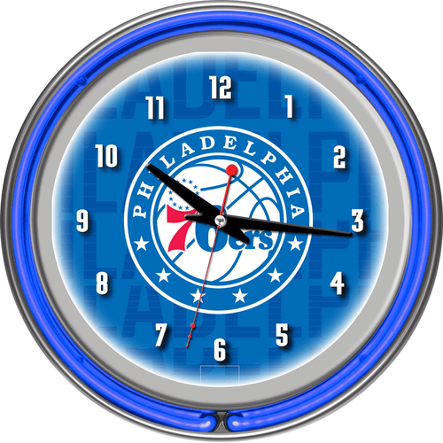 NBA Chrome Double Rung Neon Clock - City - Philadelphia 76ers EasyOptionXY LLC