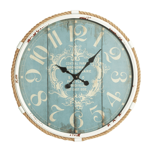 DecMode Coastal Turquoise/White Metal Round Wall Clock with Spade Shaped Clock Hands, 25"D EasyOptionXY LLC