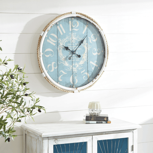 DecMode Coastal Turquoise/White Metal Round Wall Clock with Spade Shaped Clock Hands, 25"D EasyOptionXY LLC