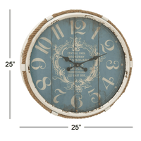 DecMode Coastal Turquoise/White Metal Round Wall Clock with Spade Shaped Clock Hands, 25"D EasyOptionXY LLC