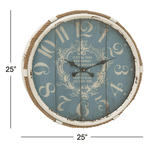 DecMode Coastal Turquoise/White Metal Round Wall Clock with Spade Shaped Clock Hands, 25"D EasyOptionXY LLC