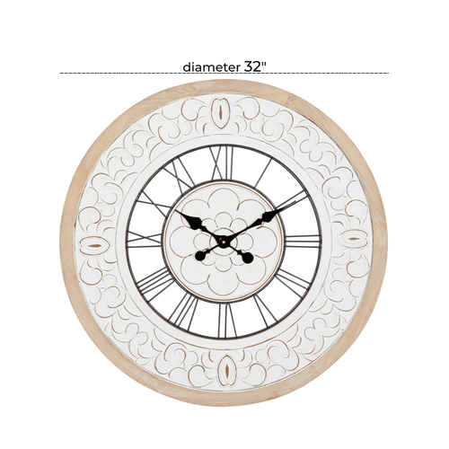 DecMode 32" White Wood Floral Carved Wall Clock EasyOptionXY LLC