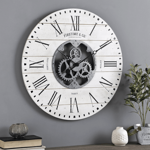 FirsTime & Co. White Shiplap Gears Wall Clock, Farmhouse, Analog, 27 x 2 x 27 in EasyOptionXY LLC