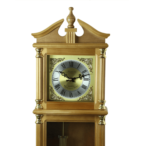 Bedford Clock Collection 34.5" Antique Chiming Wall Clock with Roman Numerals in a Harvest Oak Finish EasyOptionXY LLC