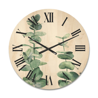 Designart 'Green Eucalyptus Branch' Tropical Wood Wall Clock(Size 16" x 16") EasyOptionXY LLC