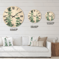 Designart 'Green Eucalyptus Branch' Tropical Wood Wall Clock(Size 16" x 16") EasyOptionXY LLC