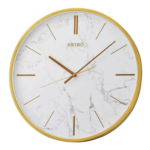 Seiko 16" Carrara Gold & White Glamorous Round Wall Clock, QXA760GLH EasyOptionXY LLC