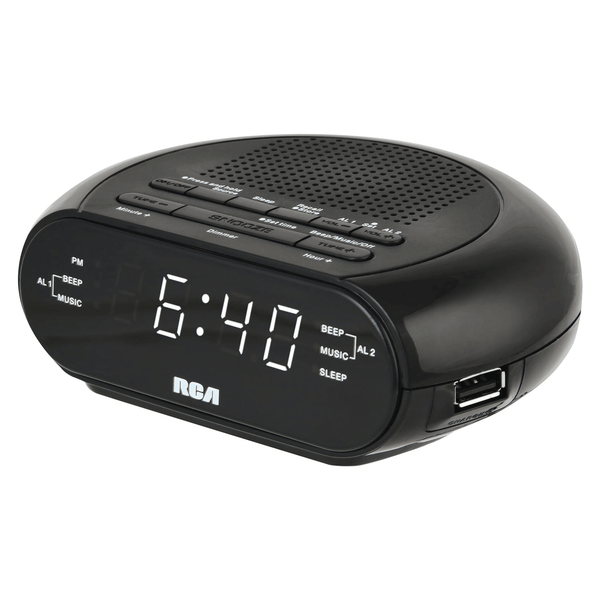 RCA Digital Radio Alarm Clock with Soothing Sounds, Brightness Control, and USB Charging Port EasyOptionXY LLC