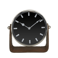 DecMode Stainless Steel Modern Round Decorative Desk Clock 7"W x 7"H, with Metallic Silver and Leathery Brown Stand EasyOptionXY LLC