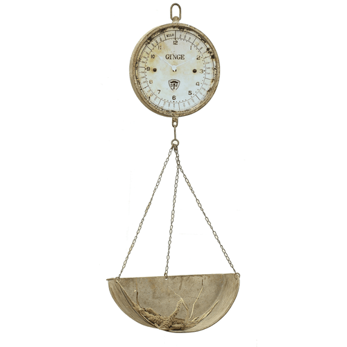 Woven Paths 16.25" x 8" x 42" Hanging Produce Scale Wall Clock in Distressed White EasyOptionXY LLC