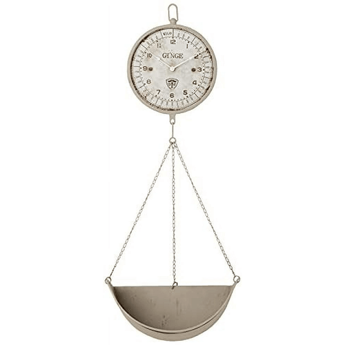 Woven Paths 16.25" x 8" x 42" Hanging Produce Scale Wall Clock in Distressed White EasyOptionXY LLC
