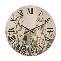 Designart 'Border With Peonies and Cranes In Chinoiserie Style' Traditional Wood Wall Clock(Size 16" x 16") EasyOptionXY LLC