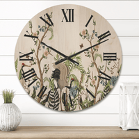 Designart 'Border With Peonies and Cranes In Chinoiserie Style' Traditional Wood Wall Clock(Size 16" x 16") EasyOptionXY LLC