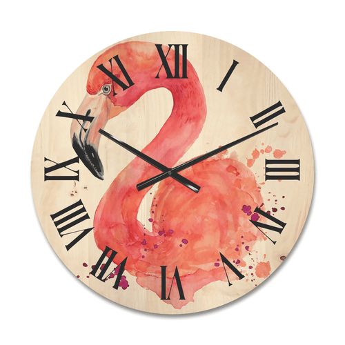 Designart 'Abstract Portrait of Pink Flamingo I' Farmhouse Wood Wall Clock(Size 16" x 16") EasyOptionXY LLC