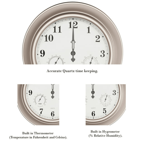 Villacera Indoor Outdoor Wall Clock Thermometer Hygrometer ?¨C 18?' Silver EasyOptionXY LLC
