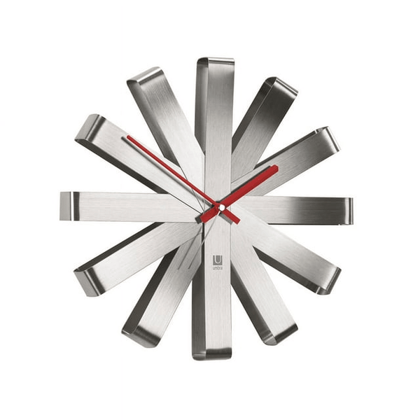 Umbra Ribbon Modern Metal Wall Clock Silent Analog Battery Operated Quartz Movement Steel EasyOptionXY LLC