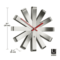Umbra Ribbon Modern Metal Wall Clock Silent Analog Battery Operated Quartz Movement Steel EasyOptionXY LLC