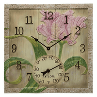 Taylor 14-inch x 14-inch Beechwood Flower Clock with Thermometer EasyOptionXY LLC