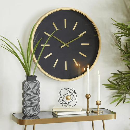 DecMode 24" Black Metal Wall Clock with Gold Accents EasyOptionXY LLC