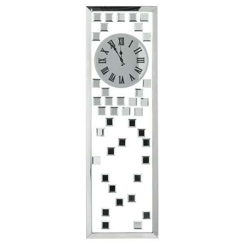 DecMode 13" x 42" Silver Glass Beveled Mirrored Wall Clock EasyOptionXY LLC