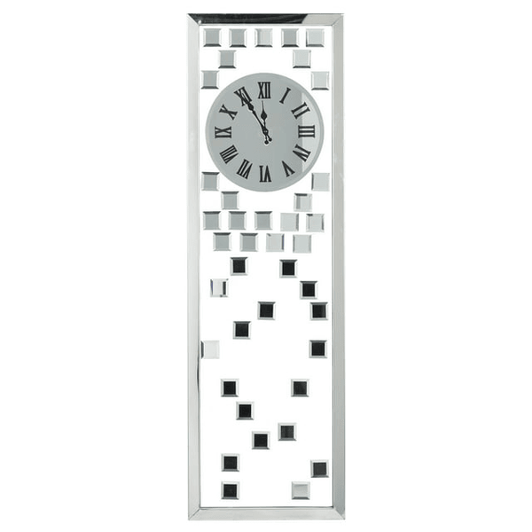 DecMode 13" x 42" Silver Glass Beveled Mirrored Wall Clock EasyOptionXY LLC