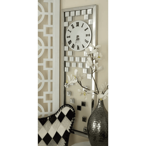 DecMode 13" x 42" Silver Glass Beveled Mirrored Wall Clock EasyOptionXY LLC