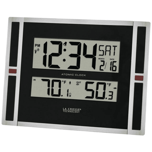 La Crosse Technology 11" Contemporary Black & Silver Digital Atomic Clock with Temperature, 513-149 EasyOptionXY LLC