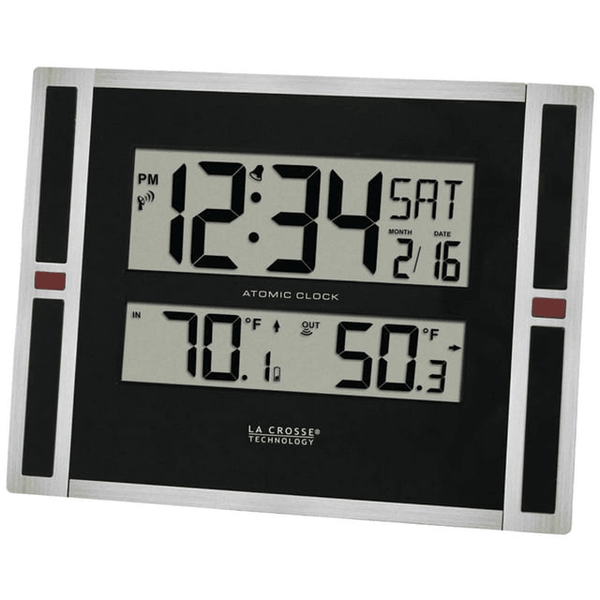 La Crosse Technology 11" Contemporary Black & Silver Digital Atomic Clock with Temperature, 513-149 EasyOptionXY LLC