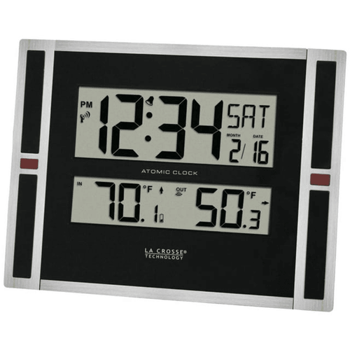 La Crosse Technology 11" Contemporary Black & Silver Digital Atomic Clock with Temperature, 513-149 EasyOptionXY LLC