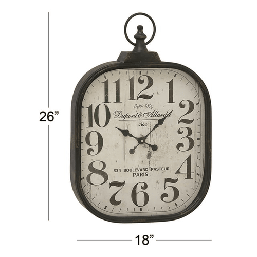 DecMode 18" x 26" Black Metal Distressed Pocket Watch Style Wall Clock with Ring Finial EasyOptionXY LLC