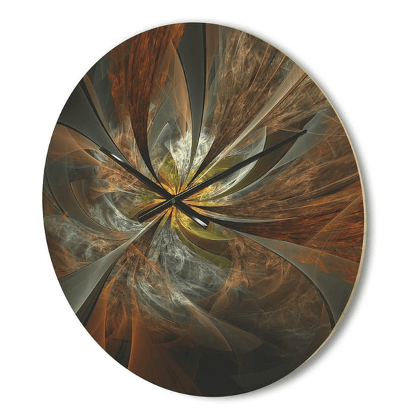 Designart 'Yellow Symmetrical Fractal Flower' Modern Wood Wall Clock(Size 16" x 16") EasyOptionXY LLC