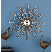 DecMode 22" Brown Metal Starburst Wall Clock with Silver Accents EasyOptionXY LLC